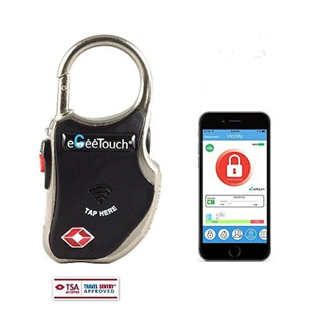 Egeetouch Smart Travel Padlock BLACK, Patented DUAL Access NFC+BT, TSA Compliant, Tracking, iOS/Android 5-01000-99